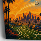 Los Angeles Palm Skyline Soccer Canvas Wall Art canvas texture detail