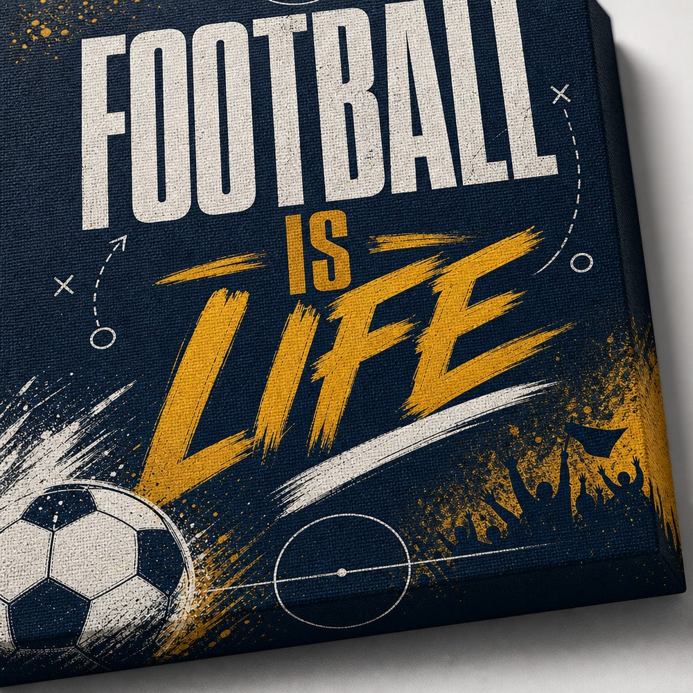 Football Is Life Typography Canvas Wall Art canvas texture detail