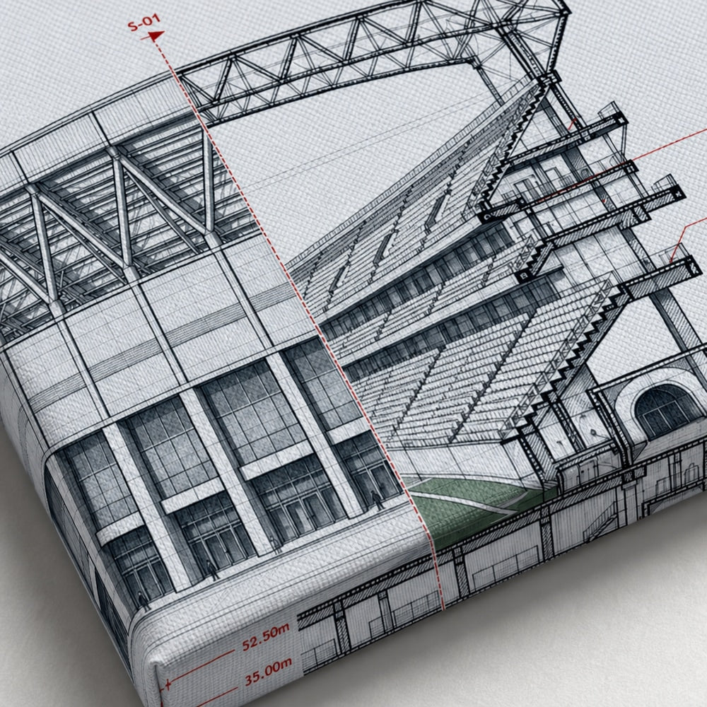 Engineering Stadium Cutaway Canvas Wall Art canvas texture detail