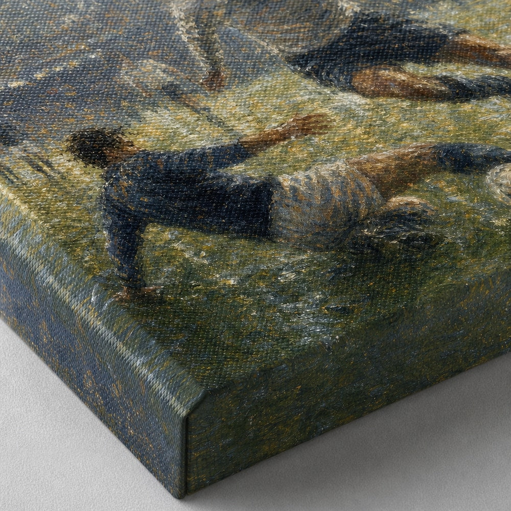 Impressionist Rain Tackle Soccer Canvas Wall Art canvas texture detail