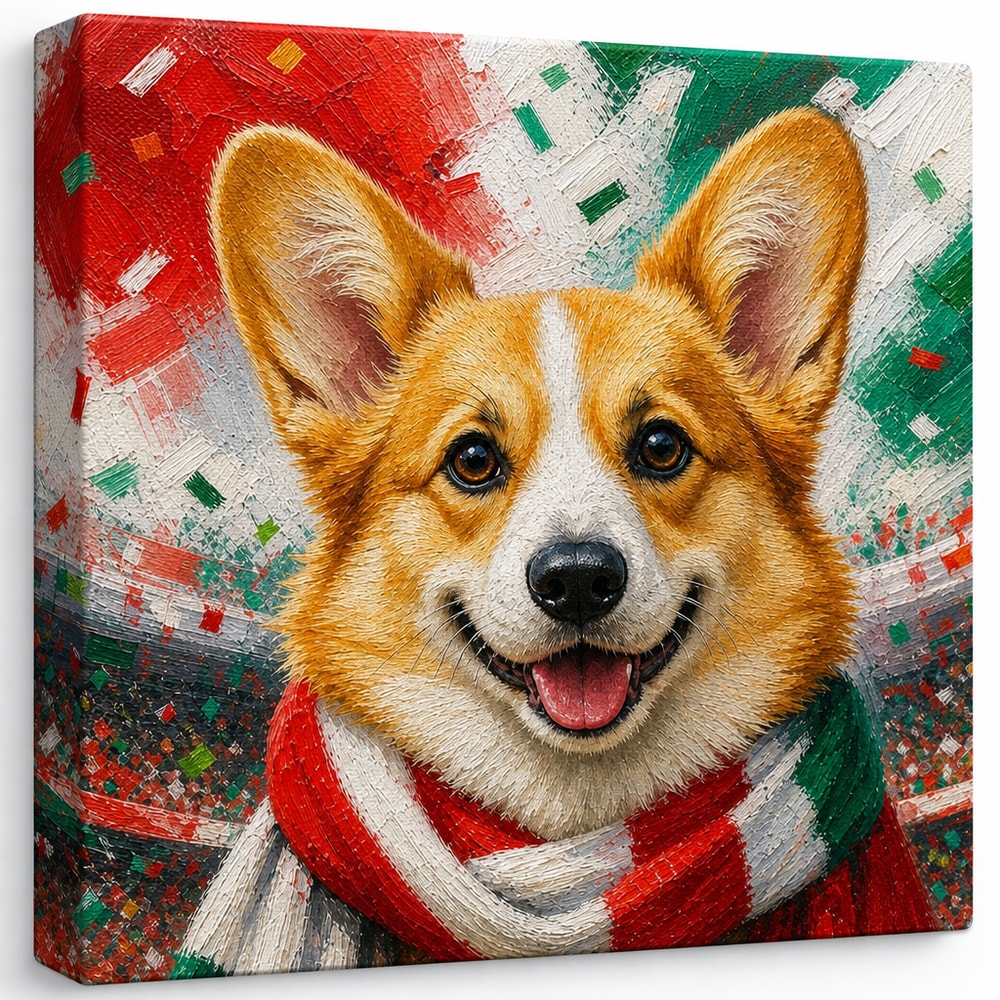 Corgi Soccer Fan Canvas Wall Art canvas texture detail