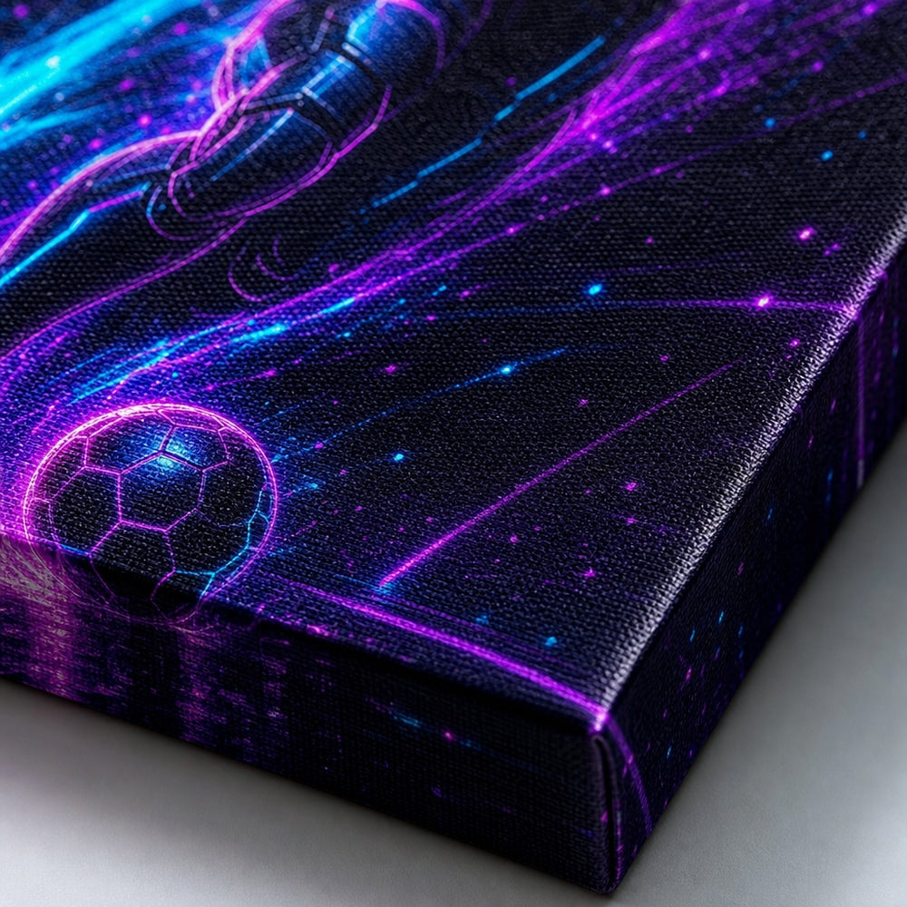 Neon Dribble Light Burst Soccer Canvas Wall Art canvas texture detail
