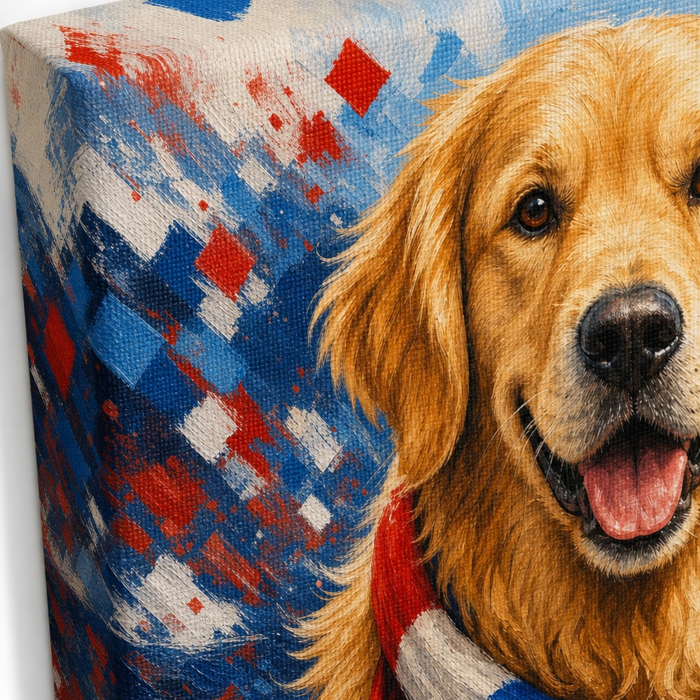 Golden Retriever Soccer Fan Canvas Wall Art canvas texture detail