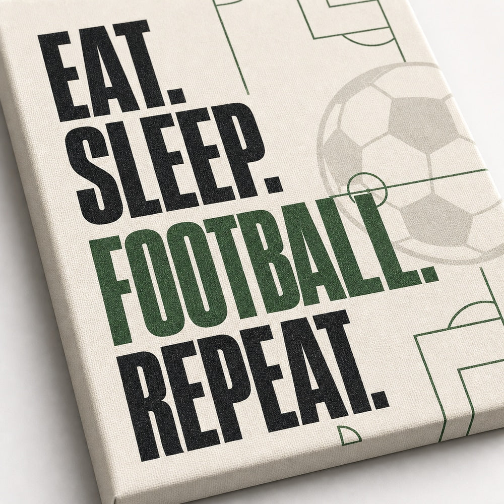 Eat Sleep Football Repeat Typography Canvas Wall Art canvas texture detail