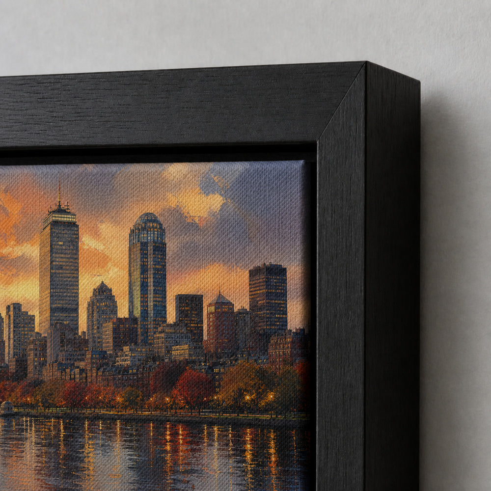 Boston Autumn Sunset Skyline Floating Frame Wall Art - 03_detail_closeup