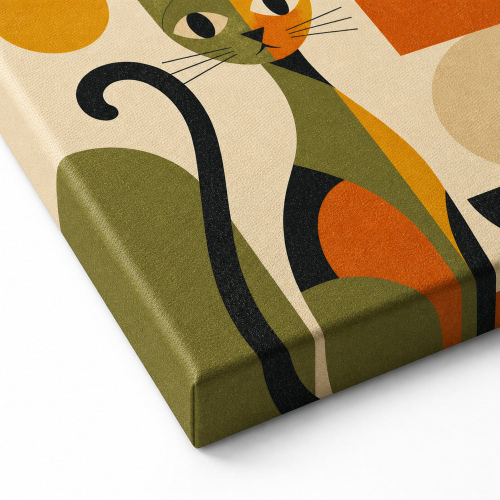 Abstract Cat Mid-Century Modern Canvas Wall Art 03 detail
