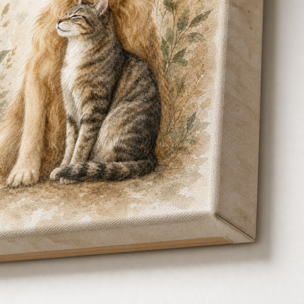 Watercolor Dog and Cat Canvas Wall Art canvas texture detail