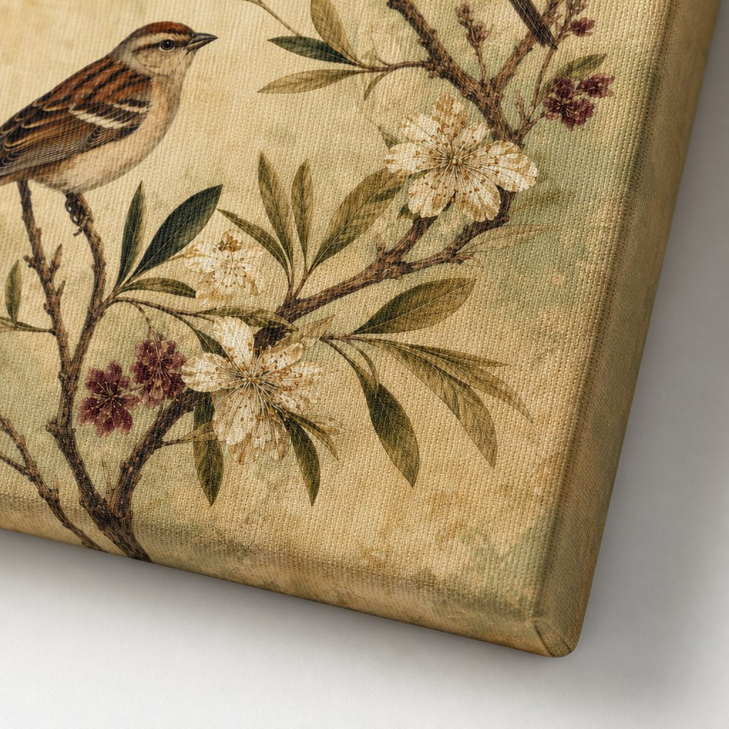 Vintage Bird Botanical Canvas Wall Art canvas texture detail