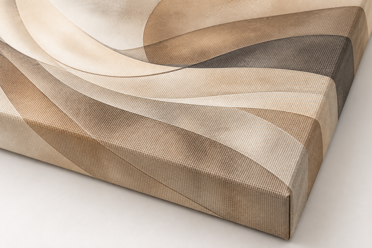 Warm Neutral Sweeping Forms Abstract Triptych Wrapped Canvas Wall Art - 03_detail_canvas_texture_wrap
