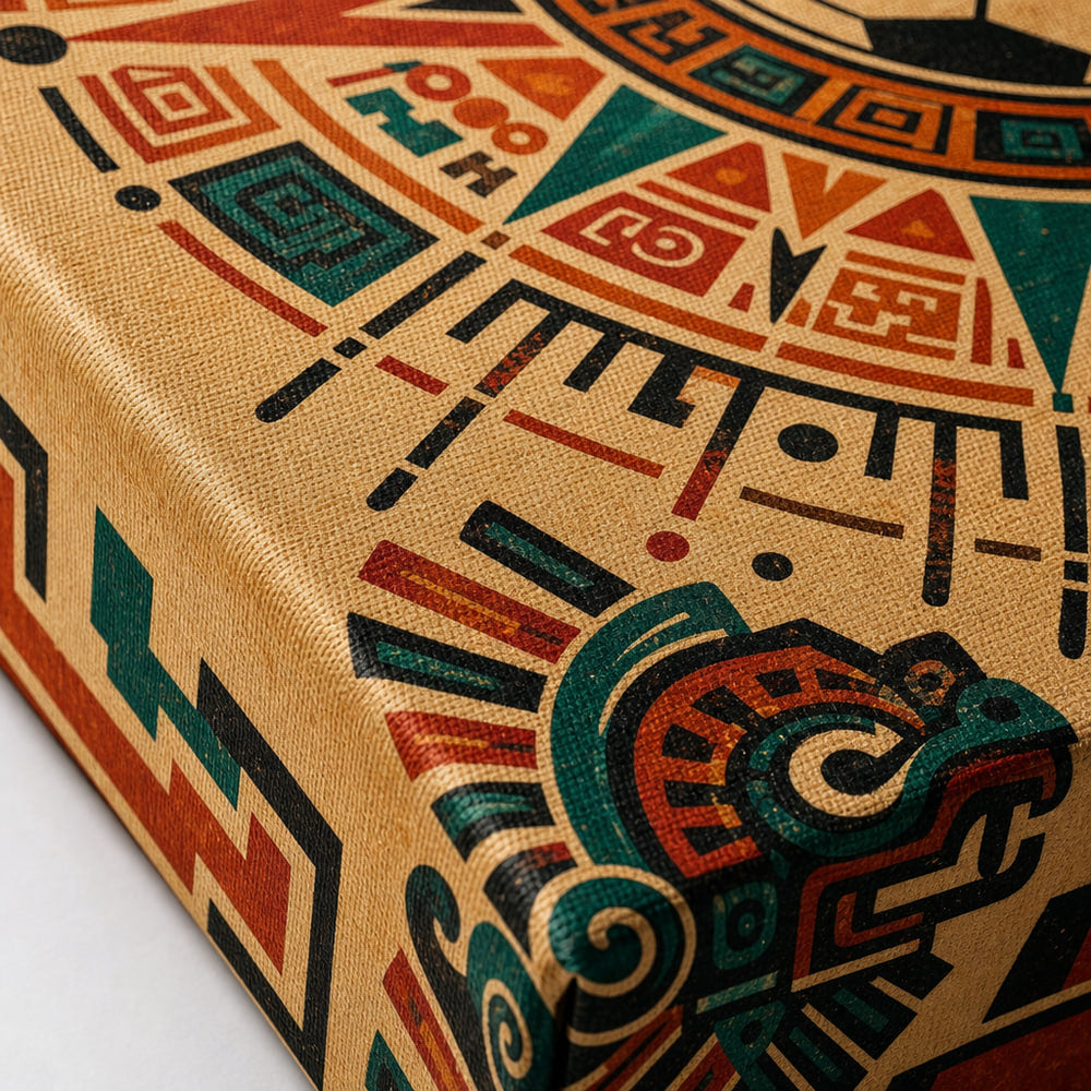 Mexico City 2026 Aztec Totem Soccer Canvas Wall Art 03 close-up canvas texture and wrapped edge detail