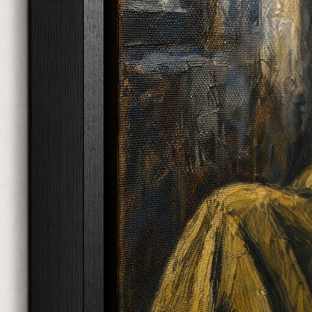 Contemplative Seated Woman Floater Frame Canvas Wall Art — close-up detail in a floater frame