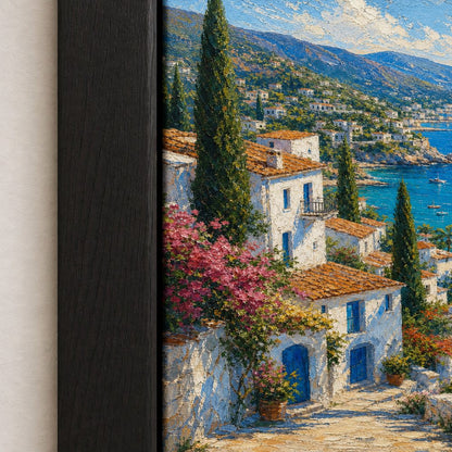 Mediterranean Coastal Village Impasto Wall Art floating frame wall art - 03_detail_closeup