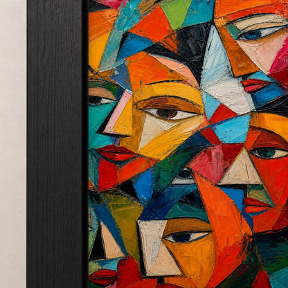 Fragmented Faces Cubist Impasto Wall Art floating frame wall art - 03_detail_closeup