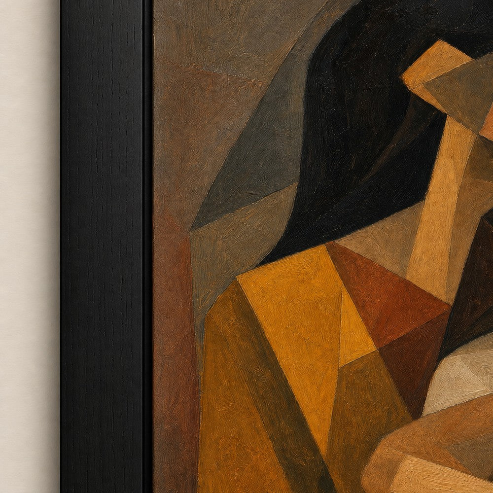 Cubist Two Women Embrace Earthtone Wall Art floating frame wall art - 03_detail_closeup