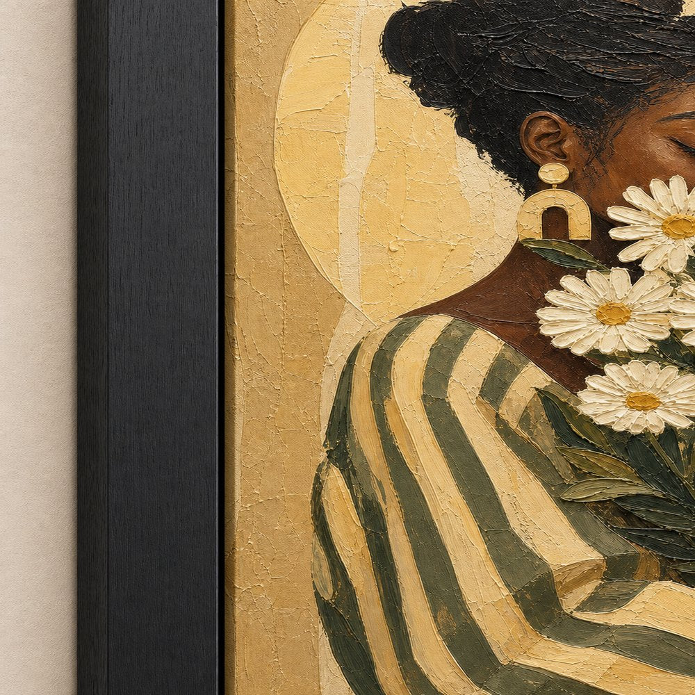 Black Woman Daisies Earthtone Poster Wall Art floating frame wall art - 03_detail_closeup