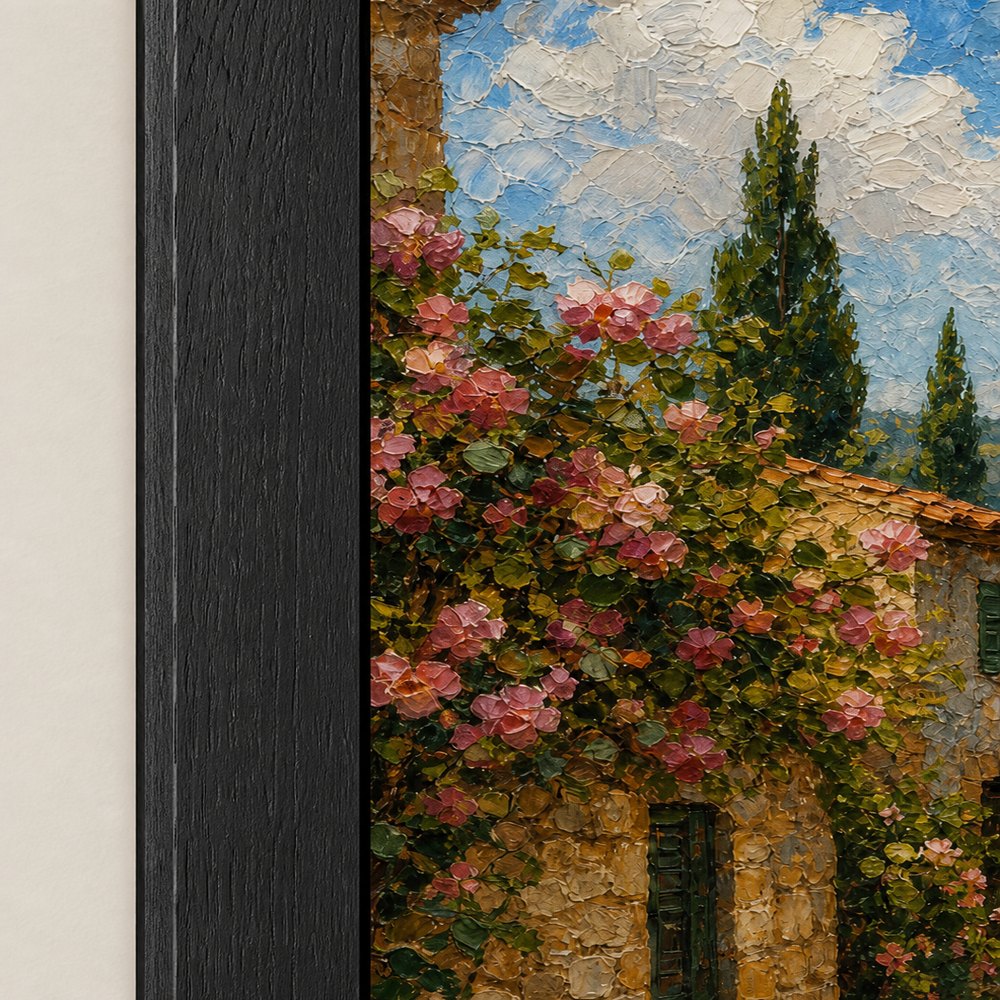 Sunny European Stone Village Impasto Wall Art floating frame wall art - 03_detail_closeup