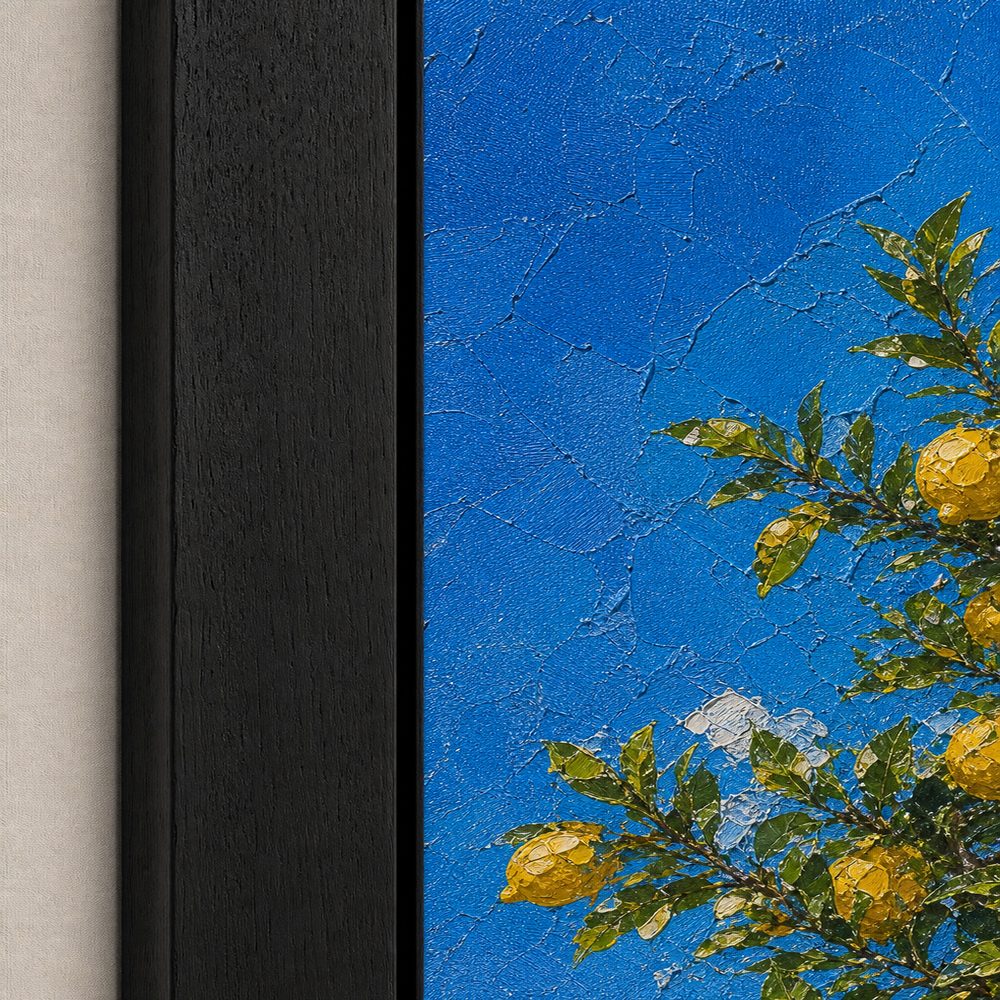 Mediterranean Blue House Lemon Tree Wall Art floating frame wall art - 03_detail_closeup