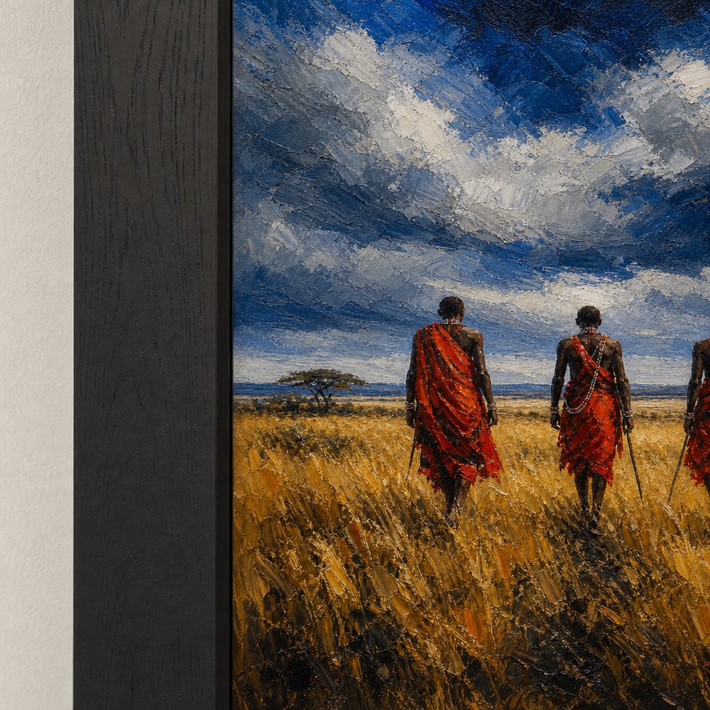 Masai Men Orange Shuka Storm Sky Wall Art floating frame wall art - 03_detail_closeup