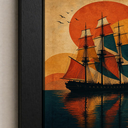 Black Three Mast Ship Retro Vector Wall Art floating frame wall art - 03_detail_closeup