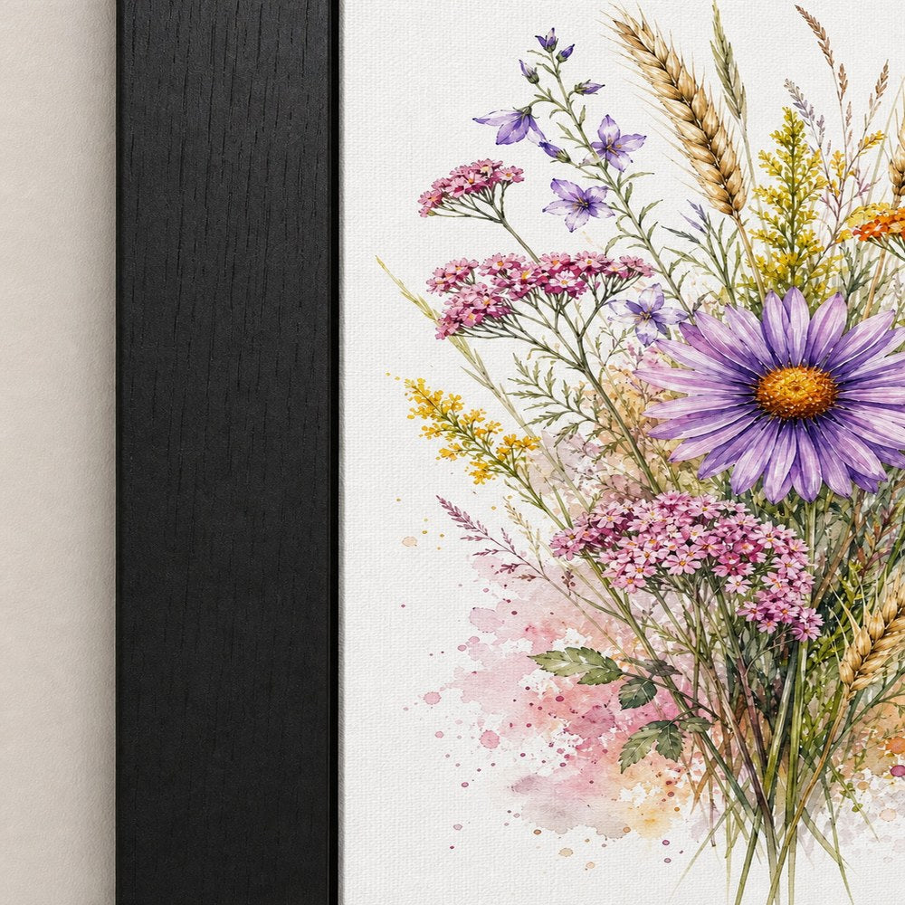 Purple Daisy Wildflower Watercolor Splash Wall Art floating frame wall art - 03_detail_closeup