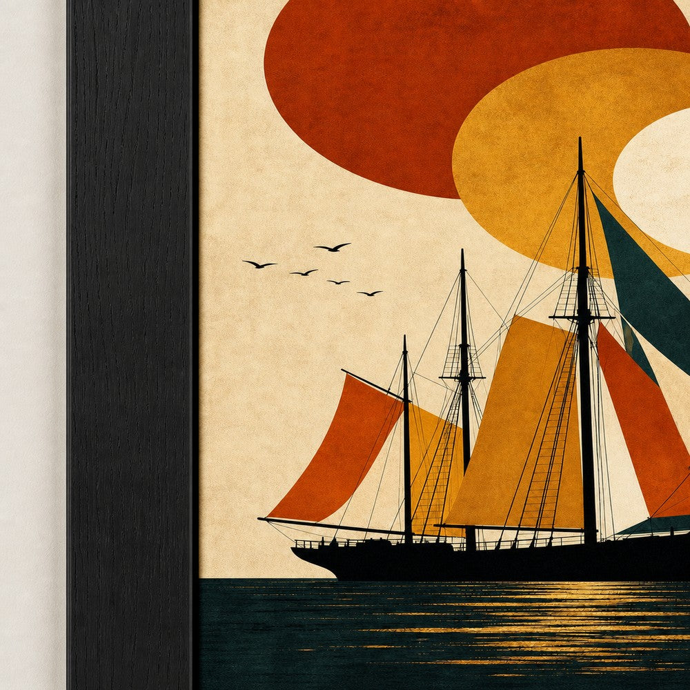 Black Sailboat Geometric Sun Poster Wall Art floating frame wall art - 03_detail_closeup
