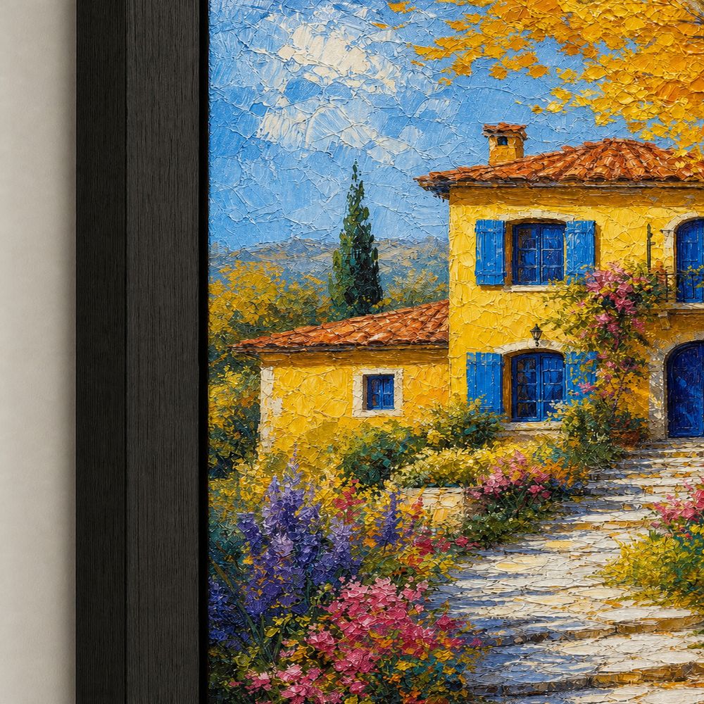 Yellow Country Villa Autumn Tree Wall Art floating frame wall art - 03_detail_closeup