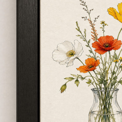 Wildflowers Glass Vase Minimal Watercolor Wall Art floating frame wall art - 03_detail_closeup