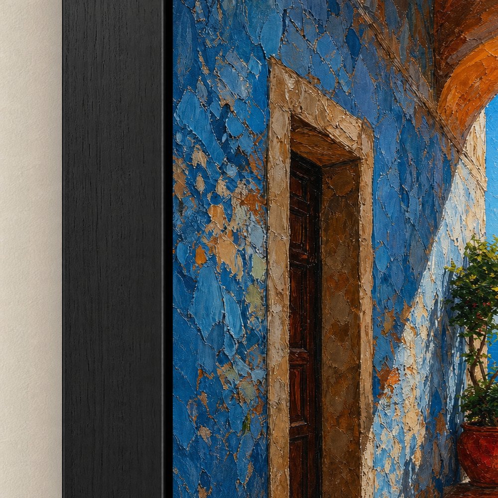 Mediterranean Arch Corridor Sea Impasto Wall Art floating frame wall art - 03_detail_closeup