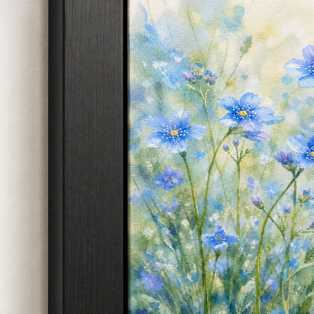 Blue Wildflowers Dreamy Watercolor Wall Art floating frame wall art - 03_detail_closeup