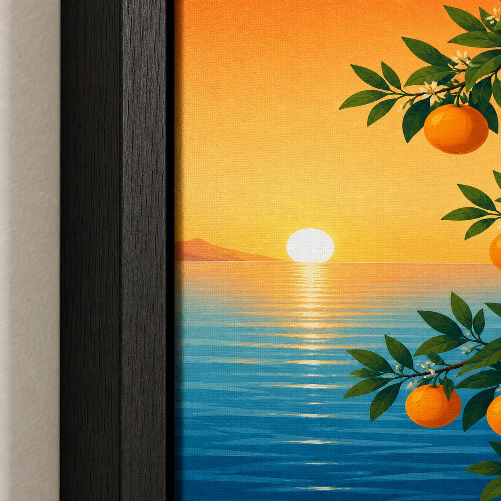 Citrus Branch Sunset Sea Wall Art floating frame wall art - 03_detail_closeup