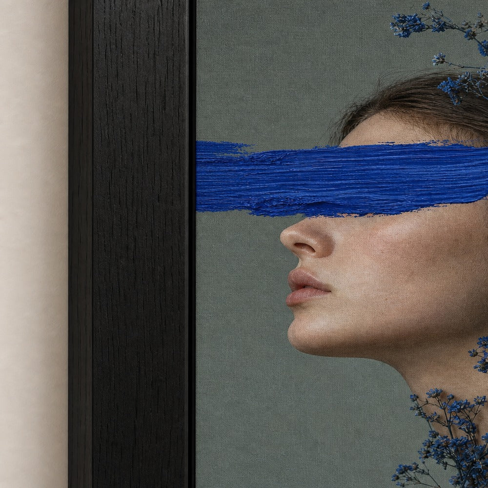 Blue Paint Blindfold Profile Wall Art floating frame wall art - 03_detail_closeup