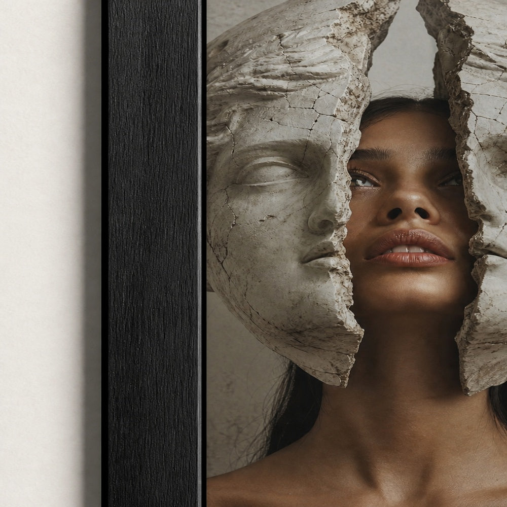 Cracked Marble Mask Fashion Portrait Wall Art floating frame wall art - 03_detail_closeup