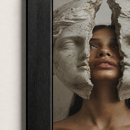 Cracked Marble Mask Fashion Portrait Wall Art floating frame wall art - 03_detail_closeup