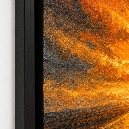Solitary Man on Golden Horizon Floater Frame Canvas Wall Art — close-up detail in a floater frame