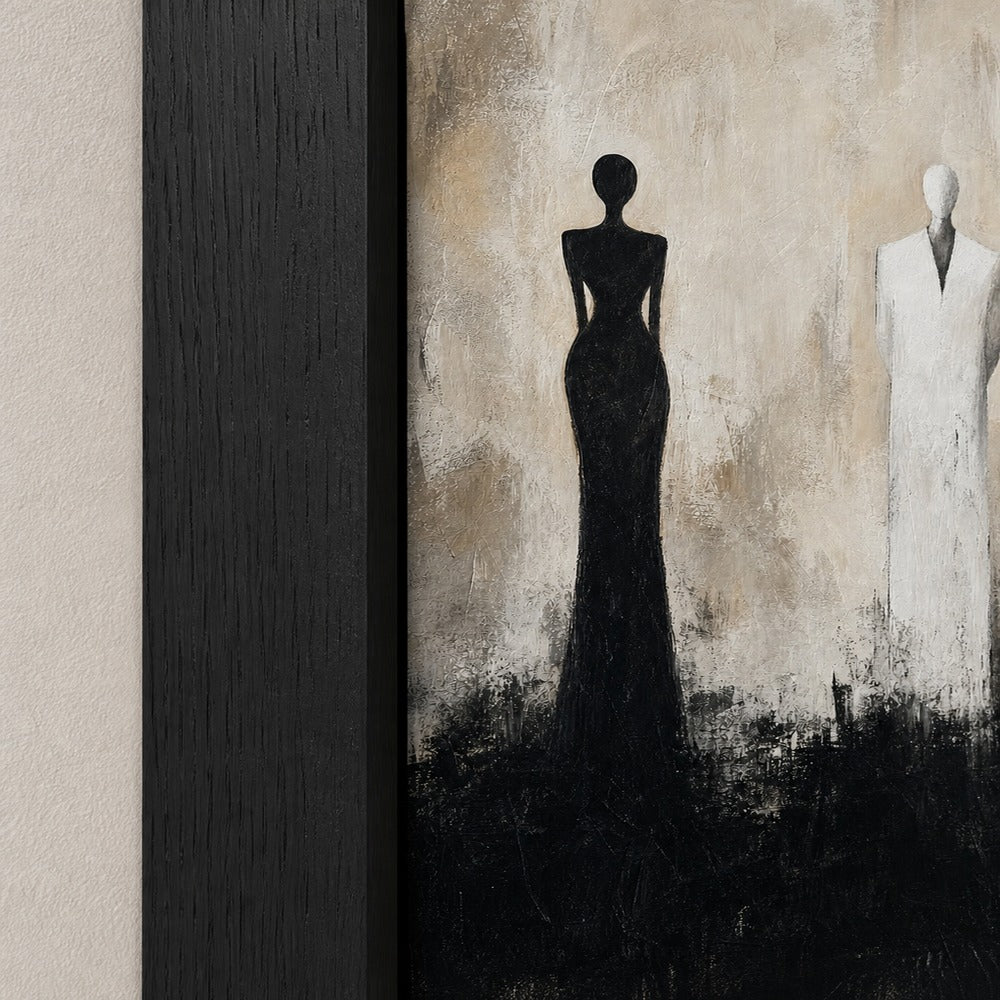 Two Faceless Figures Black White Distance Wall Art floating frame wall art - 03_detail_closeup