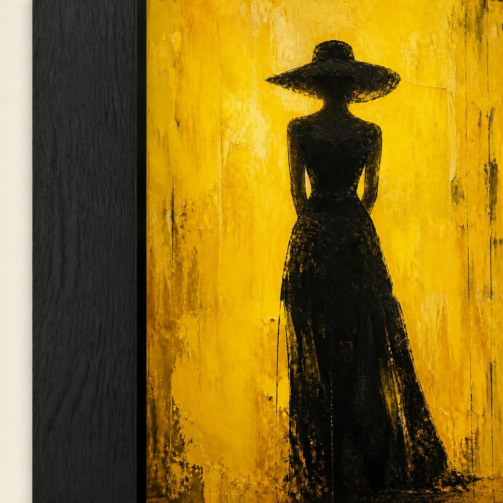 Woman Hat Silhouette Yellow Expressionist Wall Art floating frame wall art - 03_detail_closeup