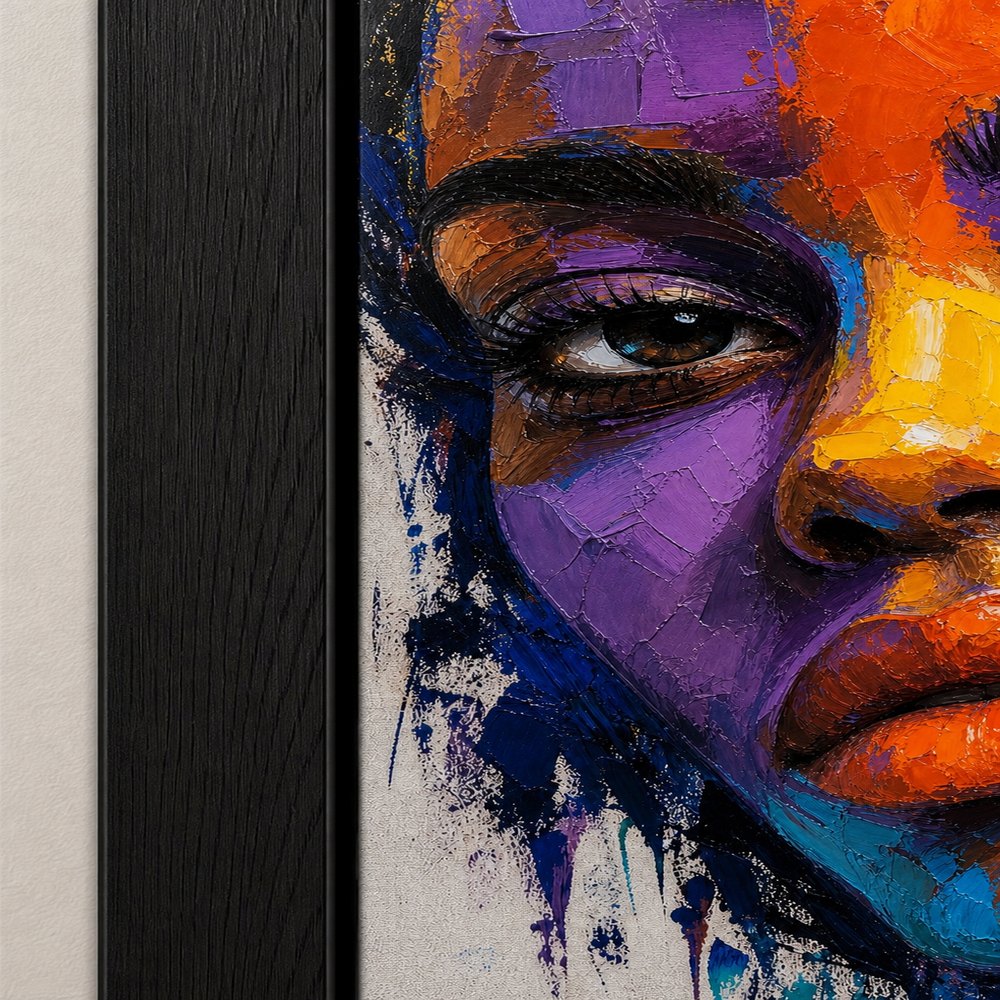 Impasto Female Face Pop Color Wall Art floating frame wall art - 03_detail_closeup