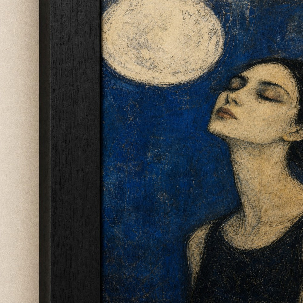 Moon Bird Woman Expressionist Portrait Wall Art floating frame wall art - 03_detail_closeup