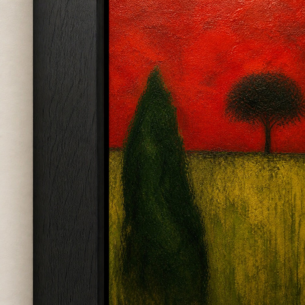 Green Organic Shape Red Sky Tree Expressionist Wall Art floating frame wall art - 03_detail_closeup