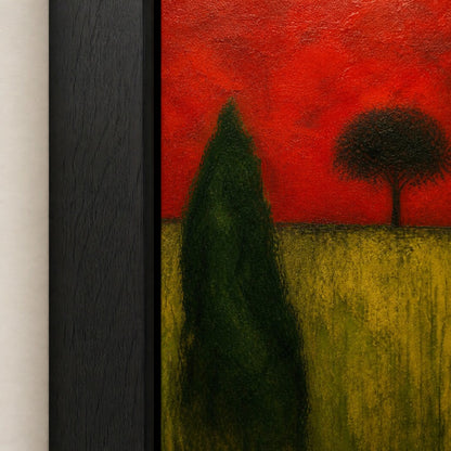 Green Organic Shape Red Sky Tree Expressionist Wall Art floating frame wall art - 03_detail_closeup