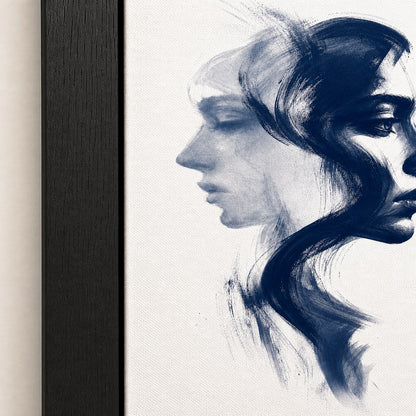 Navy Double Profile Ink Minimal Wall Art floating frame wall art - 03_detail_closeup