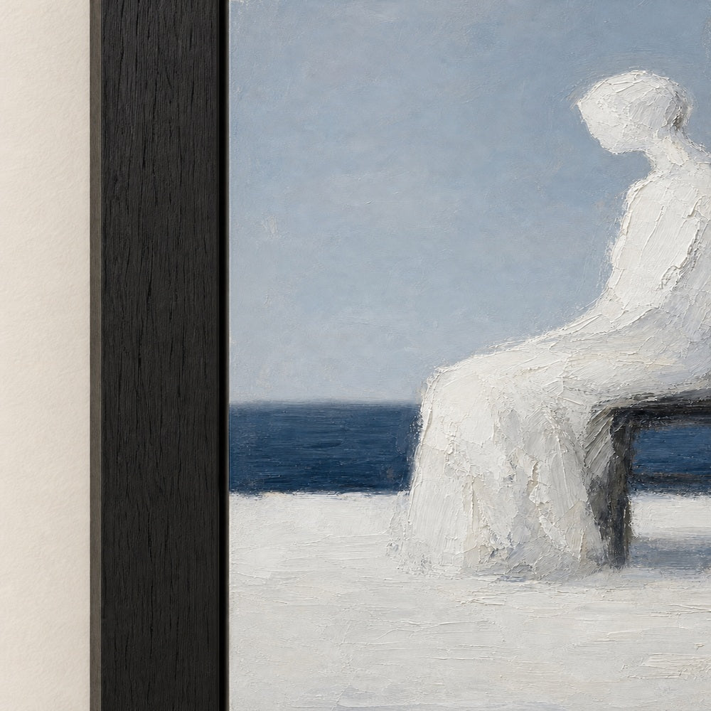 White Impasto Seated Figure Blue Horizon Wall Art floating frame wall art - 03_detail_closeup
