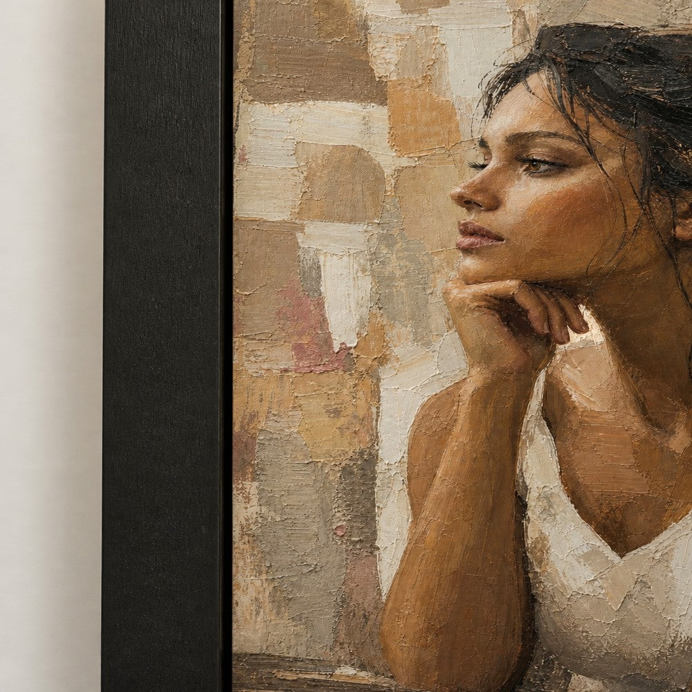 Abstract Thinking Woman Impasto Wall Art floating frame wall art - 03_detail_closeup