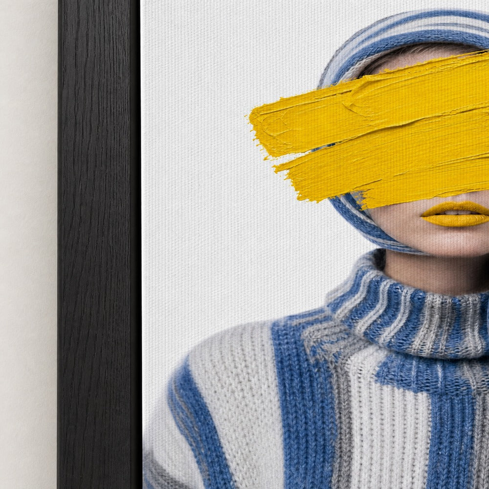 Yellow Paint Striped Knit Fashion Wall Art floating frame wall art - 03_detail_closeup