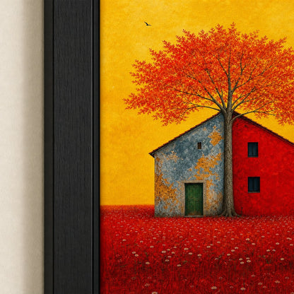 Split House Tree Yellow Sky Wall Art floating frame wall art - 03_detail_closeup