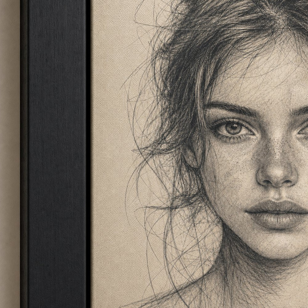 Pencil Front Female Portrait Wall Art floating frame wall art - 03_detail_closeup