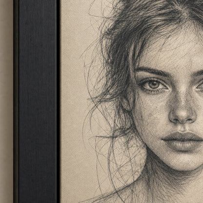 Pencil Front Female Portrait Wall Art floating frame wall art - 03_detail_closeup