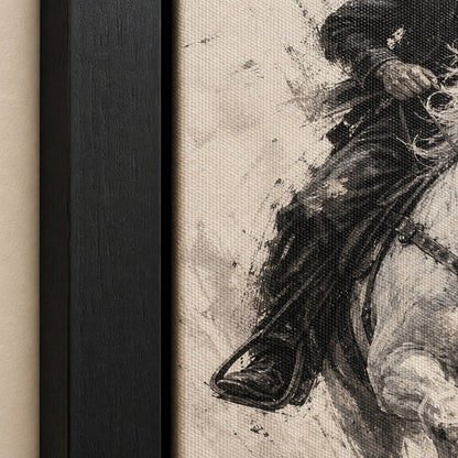 Minimal Black White Cowboy Horse Wall Art floating frame wall art - 03_detail_closeup