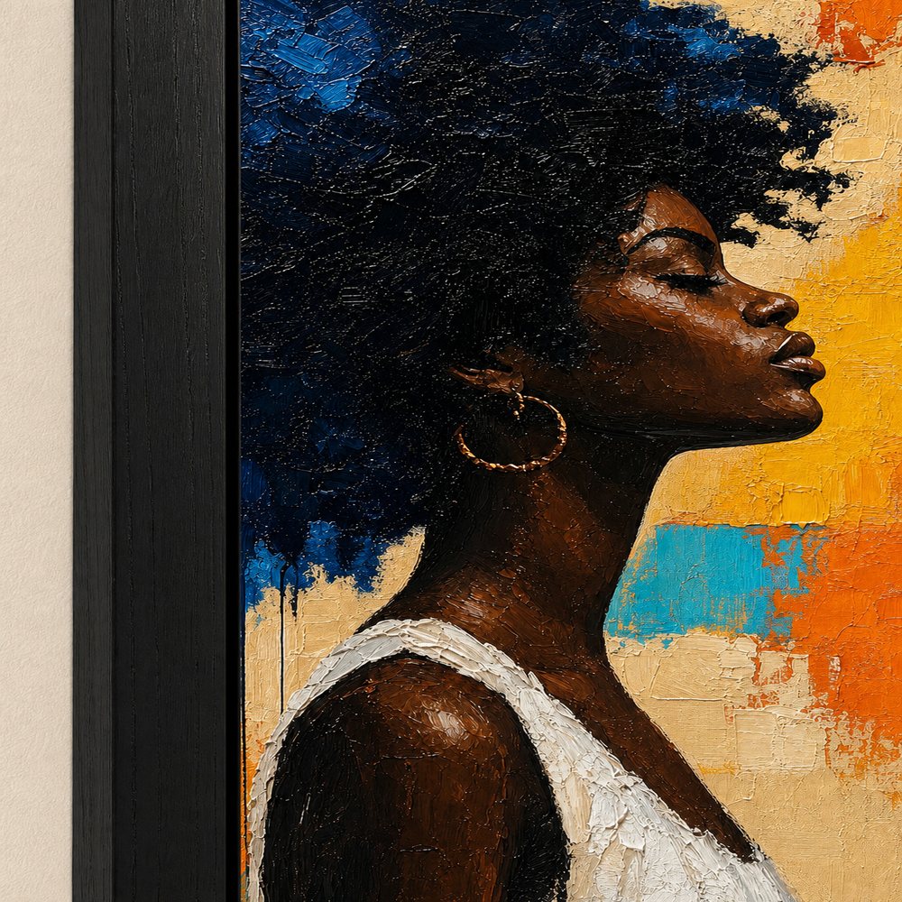 Blue Afro Profile Impasto Portrait Wall Art floating frame wall art - 03_detail_closeup