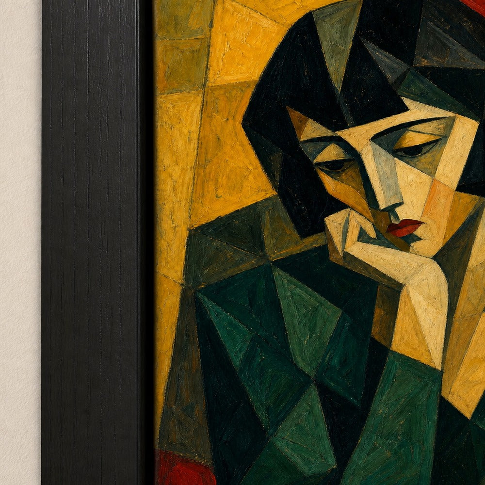 Cubist Woman Bob Green Red Yellow Wall Art floating frame wall art - 03_detail_closeup